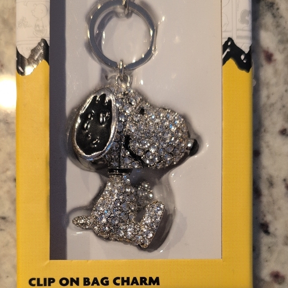 Peanuts Snoopy Silver and Black Rhinestone Bag Charm Beautiful Heavy Quality - Picture 5 of 5